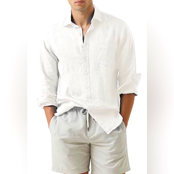 Izod Other - IZOD Mens White Linen Blend Casual Button Down Shirt Long Sleeves Sz L